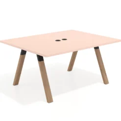 Mesa doble individual para coworking UvePro fondo 126 cm estructura negra con patas de madera