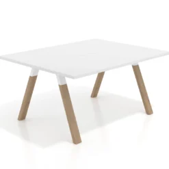Mesa doble individual para coworking UvePro fondo 126 cm estructura blanca con patas de madera