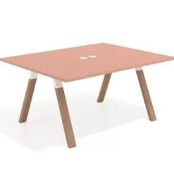 Mesa doble individual para coworking UvePro fondo 126 cm estructura blanca con patas de madera