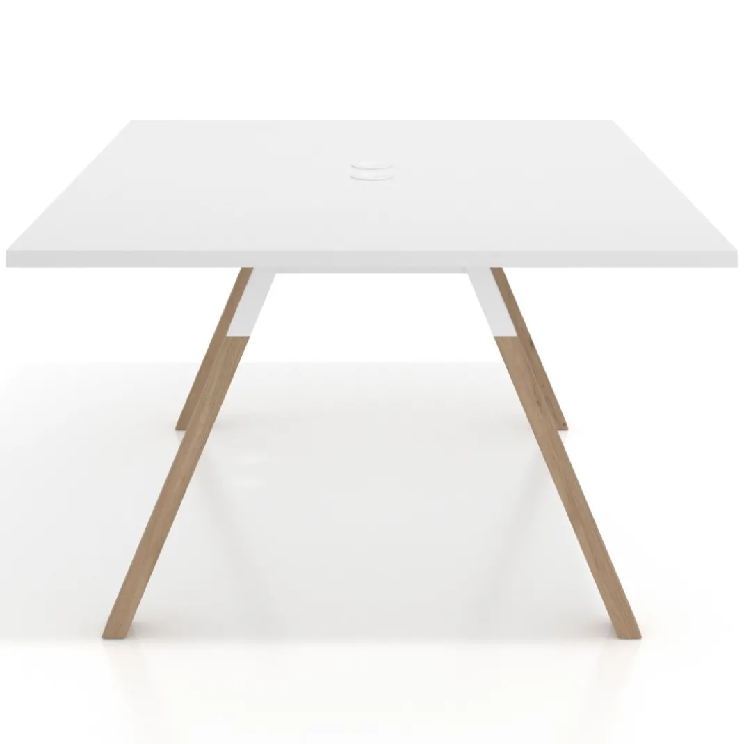 Mesa doble individual para coworking UvePro fondo 126 cm estructura blanca con patas de madera
