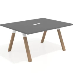 Mesa doble individual para coworking UvePro fondo 126 cm estructura blanca con patas de madera