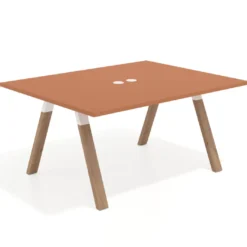 Mesa doble individual para coworking UvePro fondo 126 cm estructura blanca con patas de madera