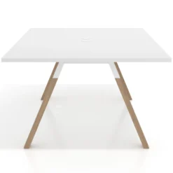 Mesa doble individual para coworking UvePro fondo 126 cm estructura blanca con patas de madera