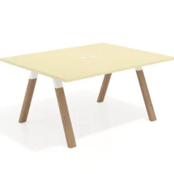 Mesa doble individual para coworking UvePro fondo 126 cm estructura blanca con patas de madera
