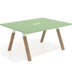 Mesa doble individual para coworking UvePro fondo 126 cm estructura blanca con patas de madera
