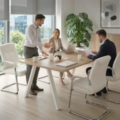 Mesa doble individual para coworking UvePro fondo 126 cm estructura blanca