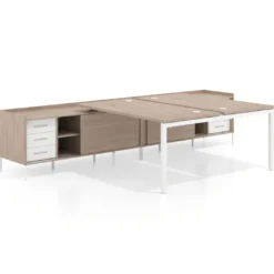 Mesa multipuesto con pedestal cajonera Kube, encimera única, estructura blanca