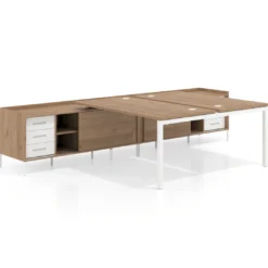 Mesa multipuesto con pedestal cajonera Kube, encimera única, estructura blanca