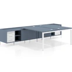 Mesa multipuesto con pedestal cajonera Kube, encimera única, estructura blanca
