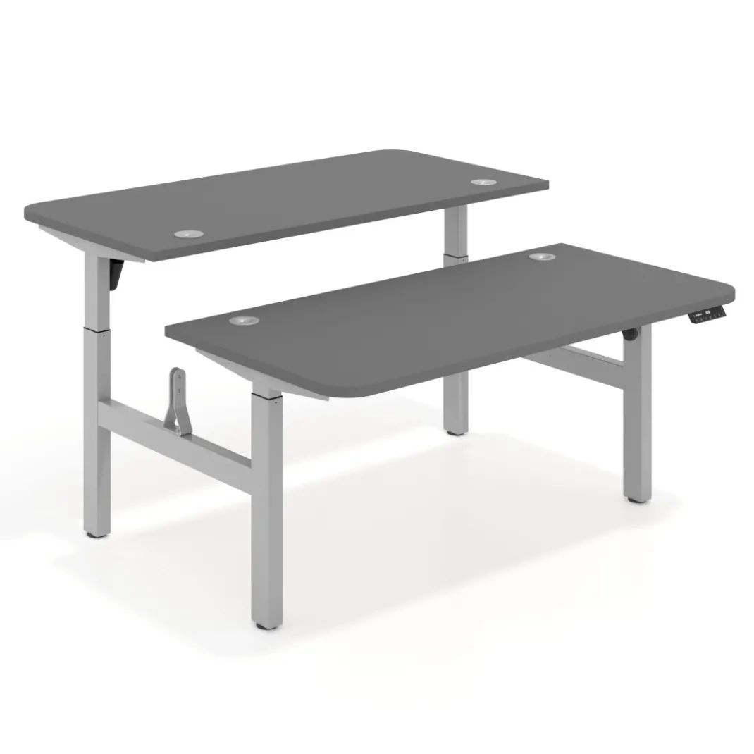Mesa Multipuesto Elevable eléctrica Erghos Motion estructura aluminio 2 cantos curvos