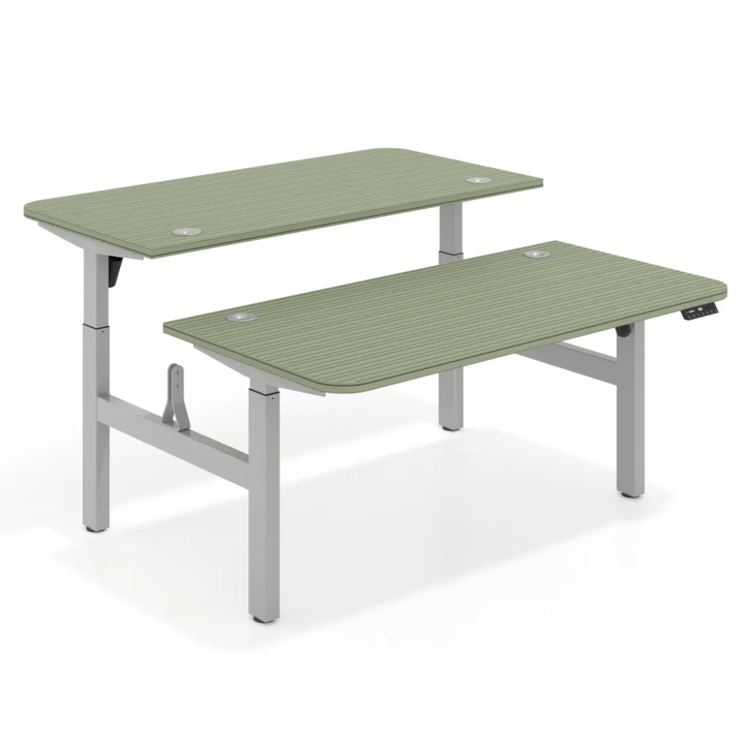 Mesa Multipuesto Elevable eléctrica Erghos Motion estructura aluminio 2 cantos curvos