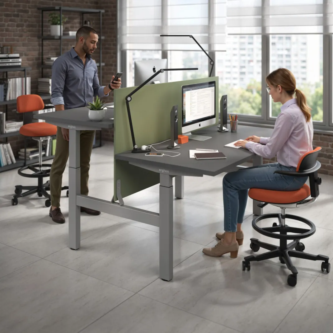 Mesa Multipuesto Elevable eléctrica Erghos Motion estructura aluminio canto recto