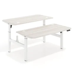 Mesa Multipuesto Elevable eléctrica Erghos Motion estructura blanca 2 cantos curvos