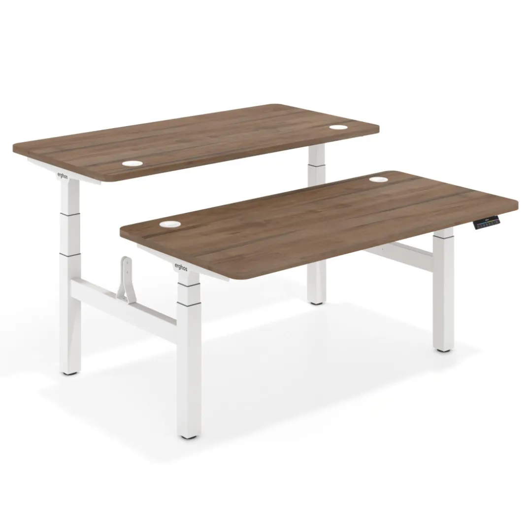 Mesa Multipuesto Elevable eléctrica Erghos Motion Pro estructura blanca 4 cantos curvos