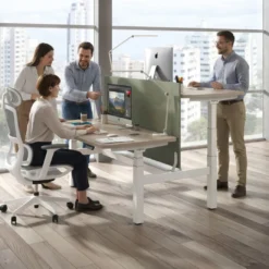 Mesa Multipuesto Elevable eléctrica Erghos Motion Pro estructura blanca 4 cantos curvos