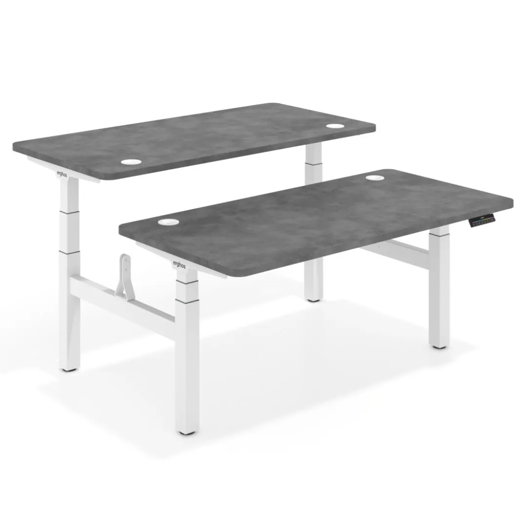Mesa Multipuesto Elevable eléctrica Erghos Motion Pro estructura blanca 4 cantos curvos