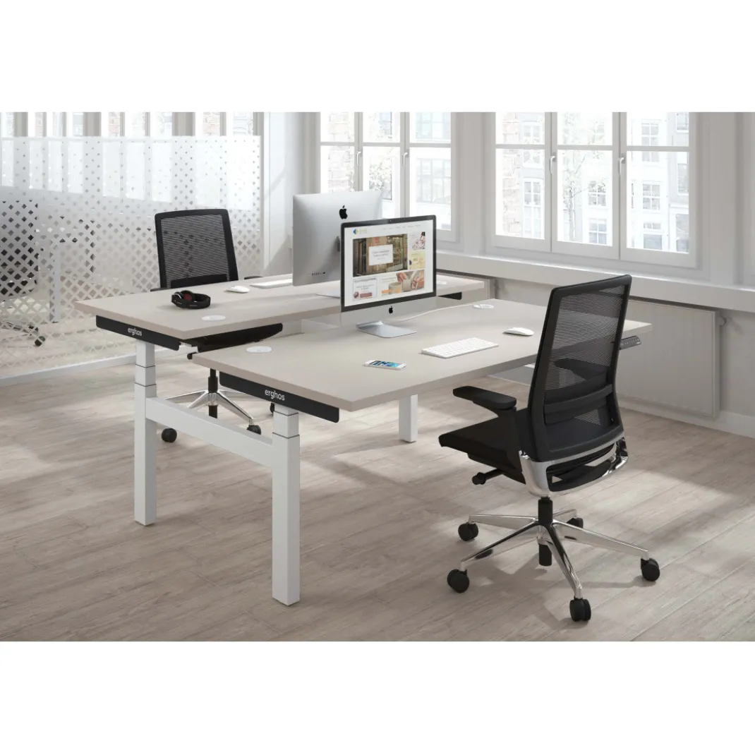 Mesa Multipuesto Elevable eléctrica Erghos Smart Pro estructura blanca canto recto