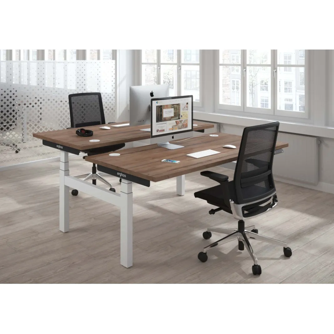 Mesa Multipuesto Elevable eléctrica Erghos Smart Pro estructura blanca canto recto
