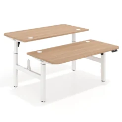 Mesa Multipuesto Elevable eléctrica Erghos Motion estructura blanca 2 cantos curvos