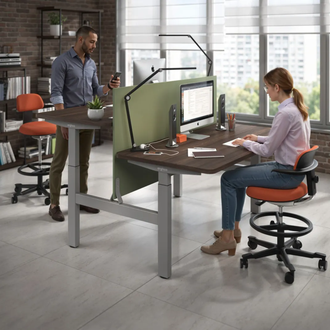 Mesa Multipuesto Elevable eléctrica Erghos Motion estructura aluminio 4 cantos curvos