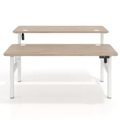 Mesa Multipuesto Elevable eléctrica Erghos Motion estructura blanca 4 cantos curvos