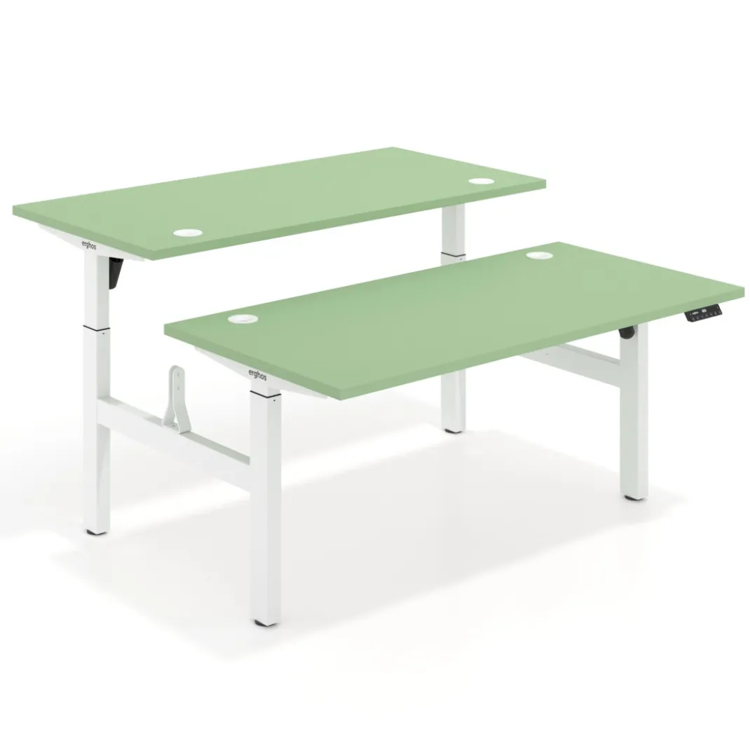 Mesa Multipuesto Elevable eléctrica Erghos Motion estructura blanca canto recto