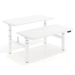 Mesa Multipuesto Elevable eléctrica Erghos Motion Pro estructura blanca 2 cantos curvos