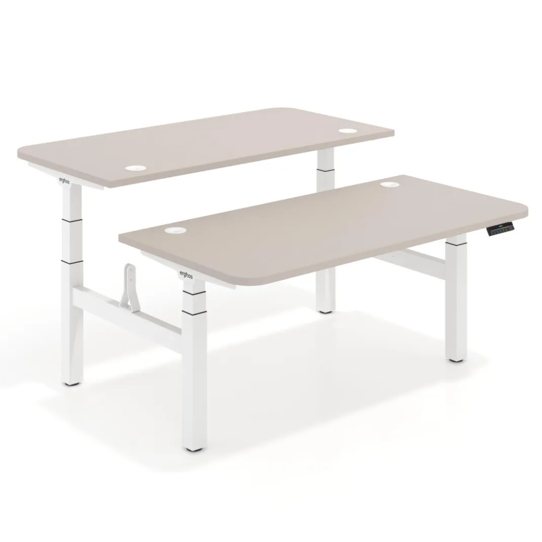 Mesa Multipuesto Elevable eléctrica Erghos Motion Pro estructura blanca 2 cantos curvos