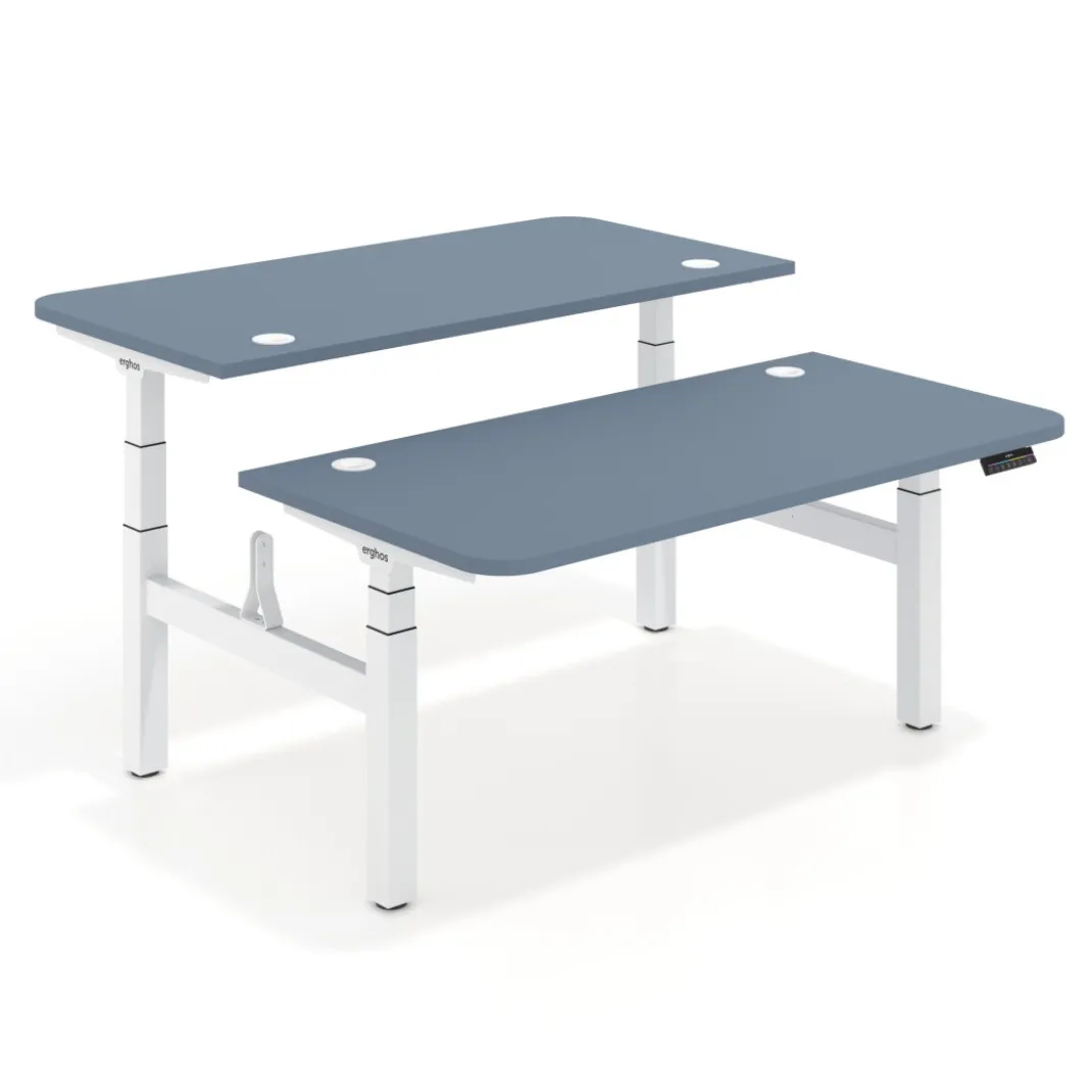 Mesa Multipuesto Elevable eléctrica Erghos Motion Pro estructura blanca 2 cantos curvos