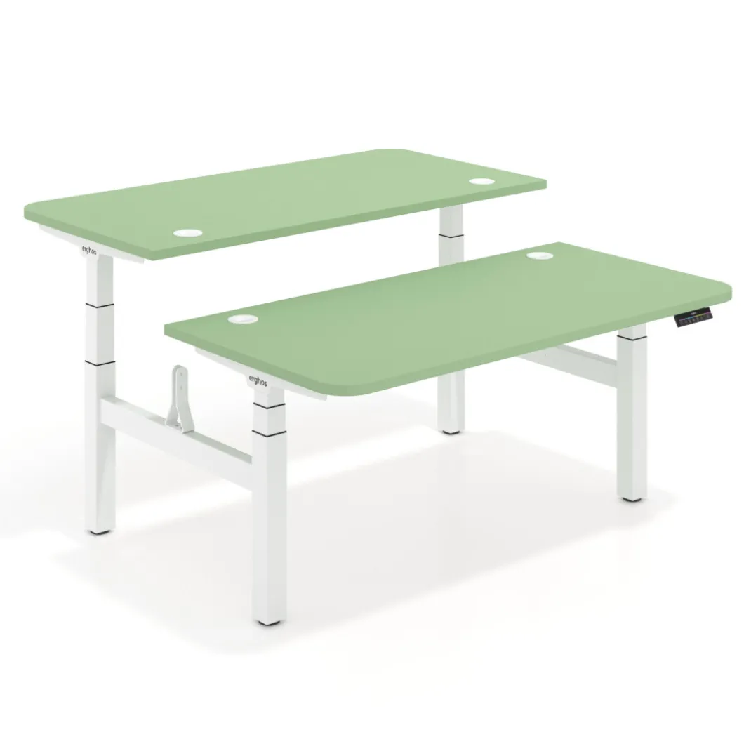 Mesa Multipuesto Elevable eléctrica Erghos Motion Pro estructura blanca 2 cantos curvos