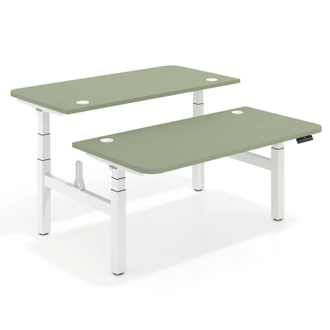 Mesa Multipuesto Elevable eléctrica Erghos Motion Pro estructura blanca 2 cantos curvos