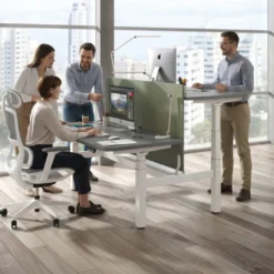 Mesa Multipuesto Elevable eléctrica Erghos Motion Pro estructura blanca 2 cantos curvos