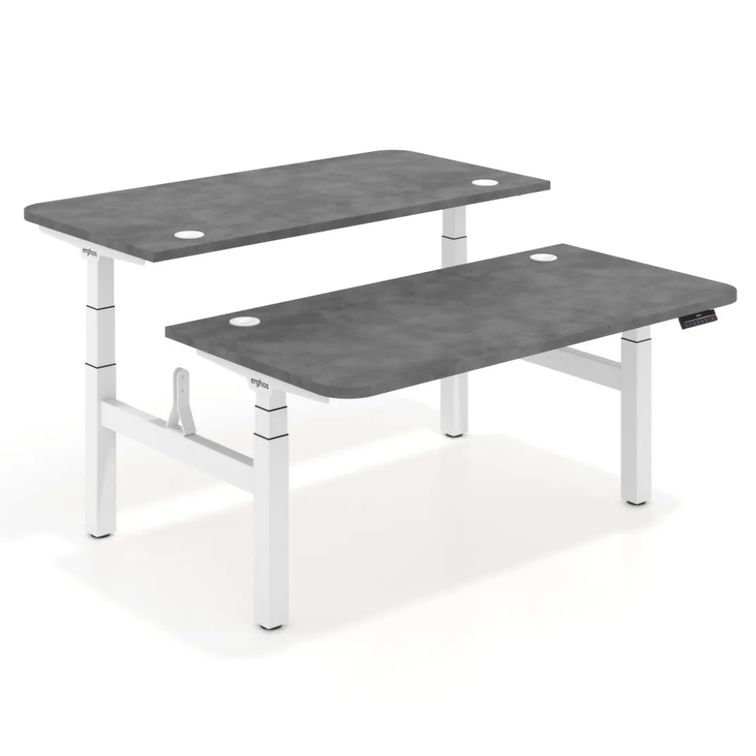 Mesa Multipuesto Elevable eléctrica Erghos Motion Pro estructura blanca 2 cantos curvos
