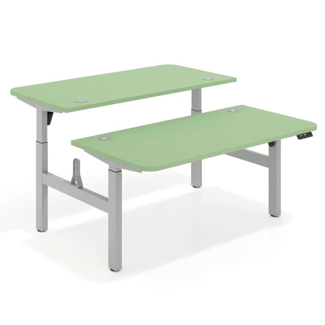 Mesa Multipuesto Elevable eléctrica Erghos Motion estructura aluminio 2 cantos curvos