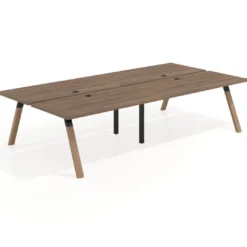 Mesa multipuesto UvePro Bench doble, fondo 166 cm, estructura negra/madera