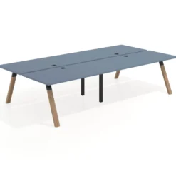 Mesa multipuesto UvePro Bench doble, fondo 166 cm, estructura negra/madera