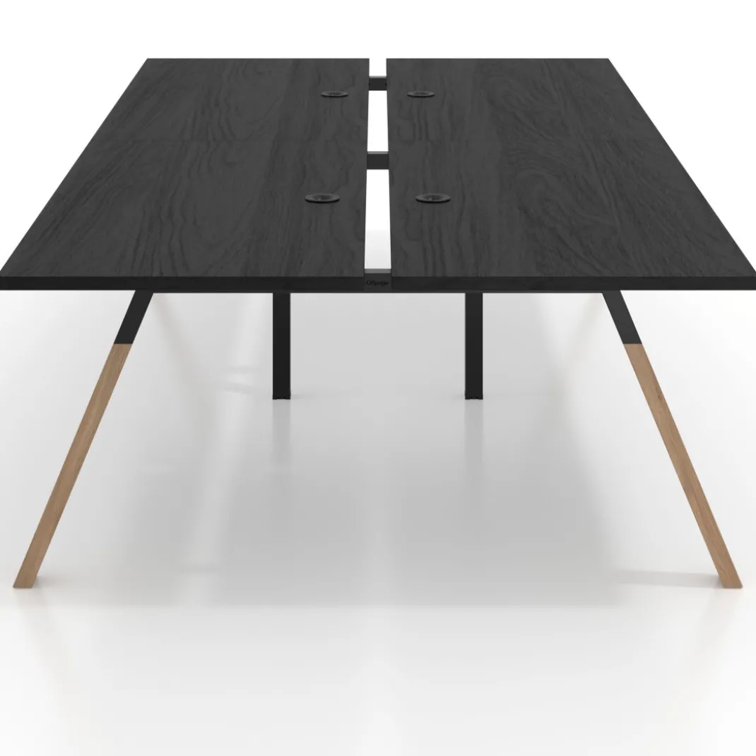Mesa multipuesto UvePro Bench doble, fondo 166 cm, estructura negra/madera