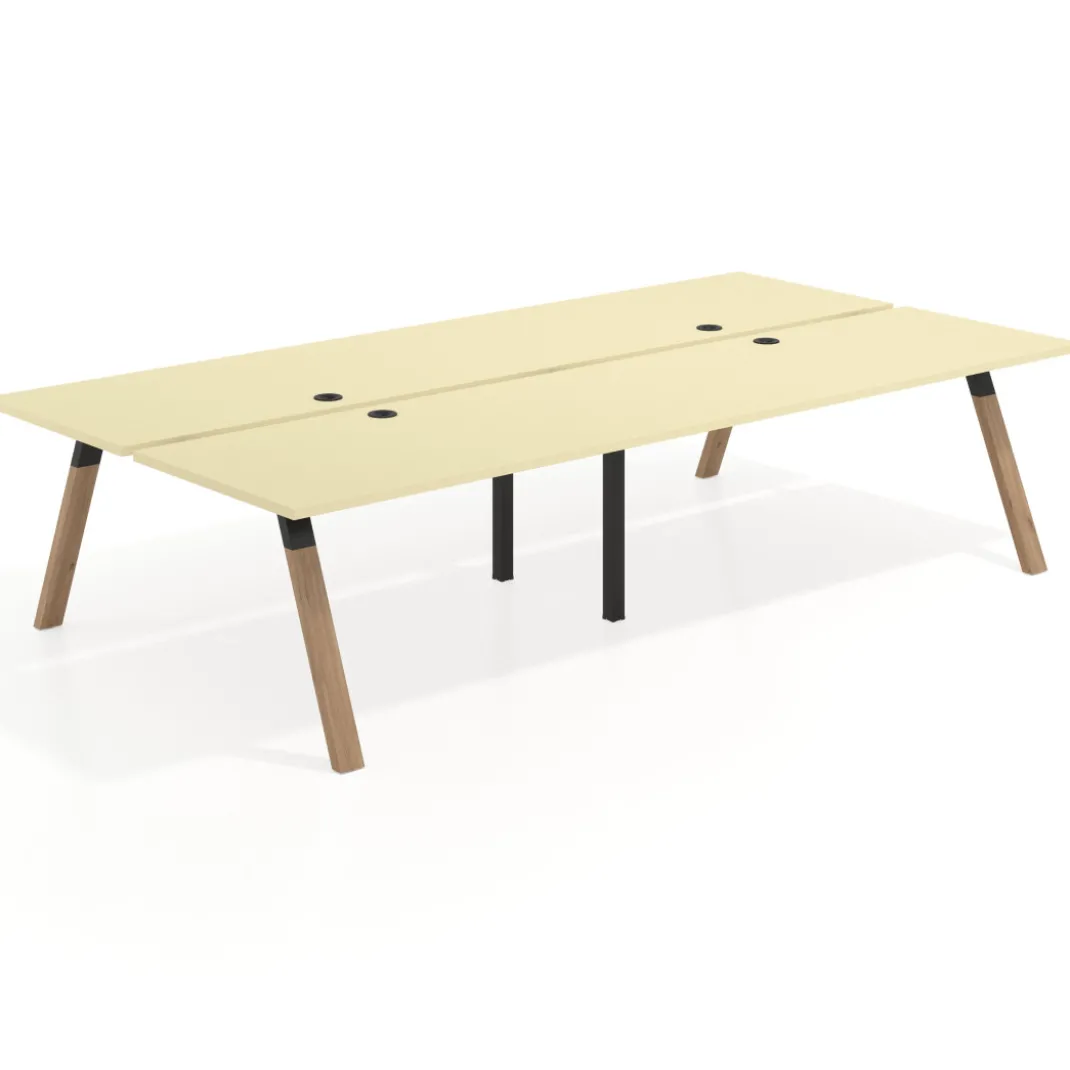 Mesa multipuesto UvePro Bench doble, fondo 166 cm, estructura negra/madera