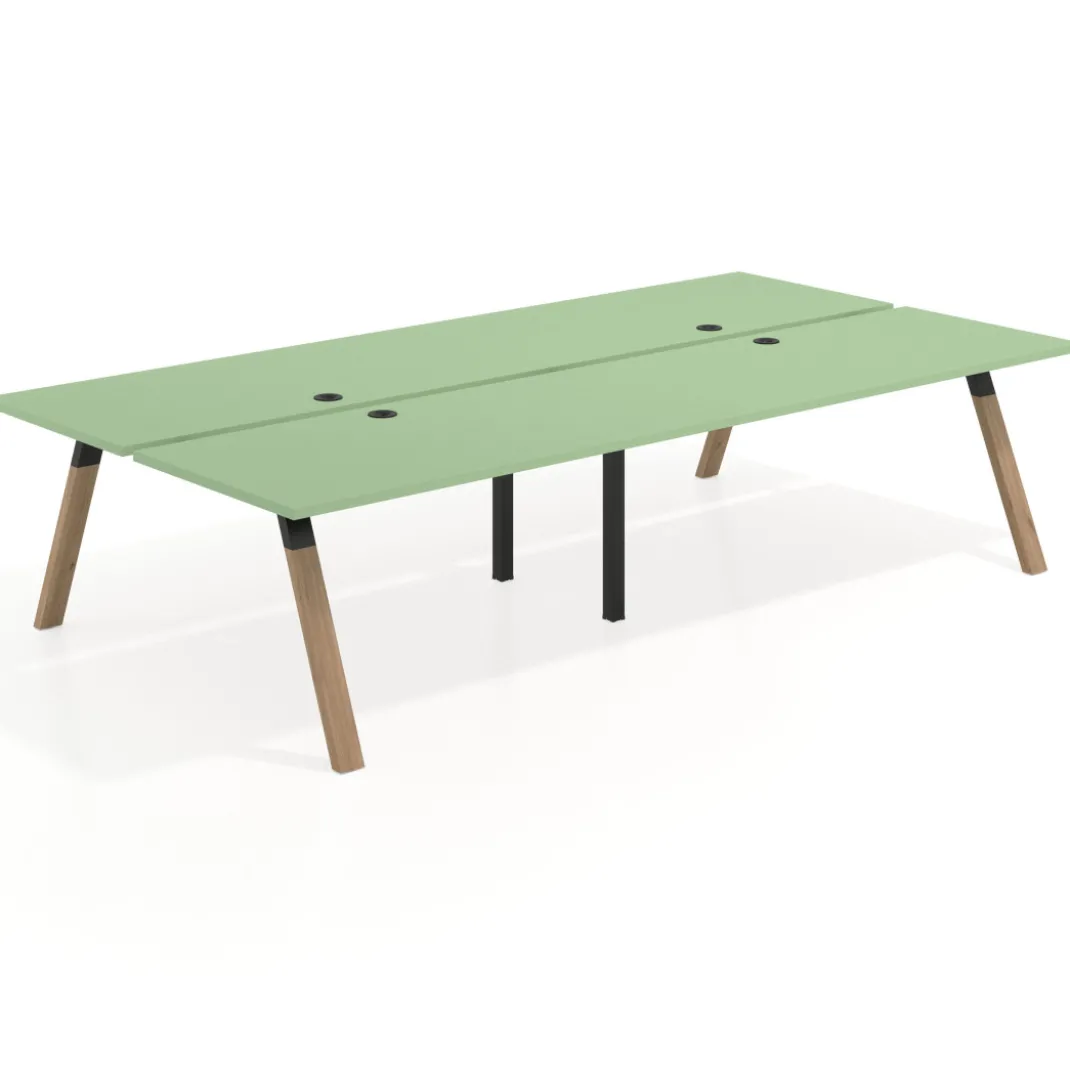 Mesa multipuesto UvePro Bench doble, fondo 166 cm, estructura negra/madera