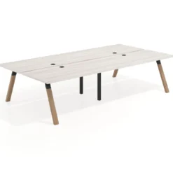 Mesa multipuesto UvePro Bench doble, fondo 166 cm, estructura negra/madera