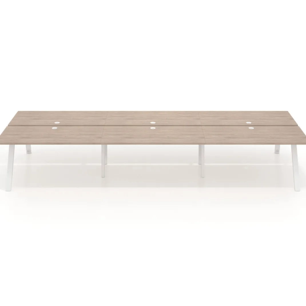 Mesa multipuesto UvePro Bench triple, fondo 166 cm, estructura blanca/madera