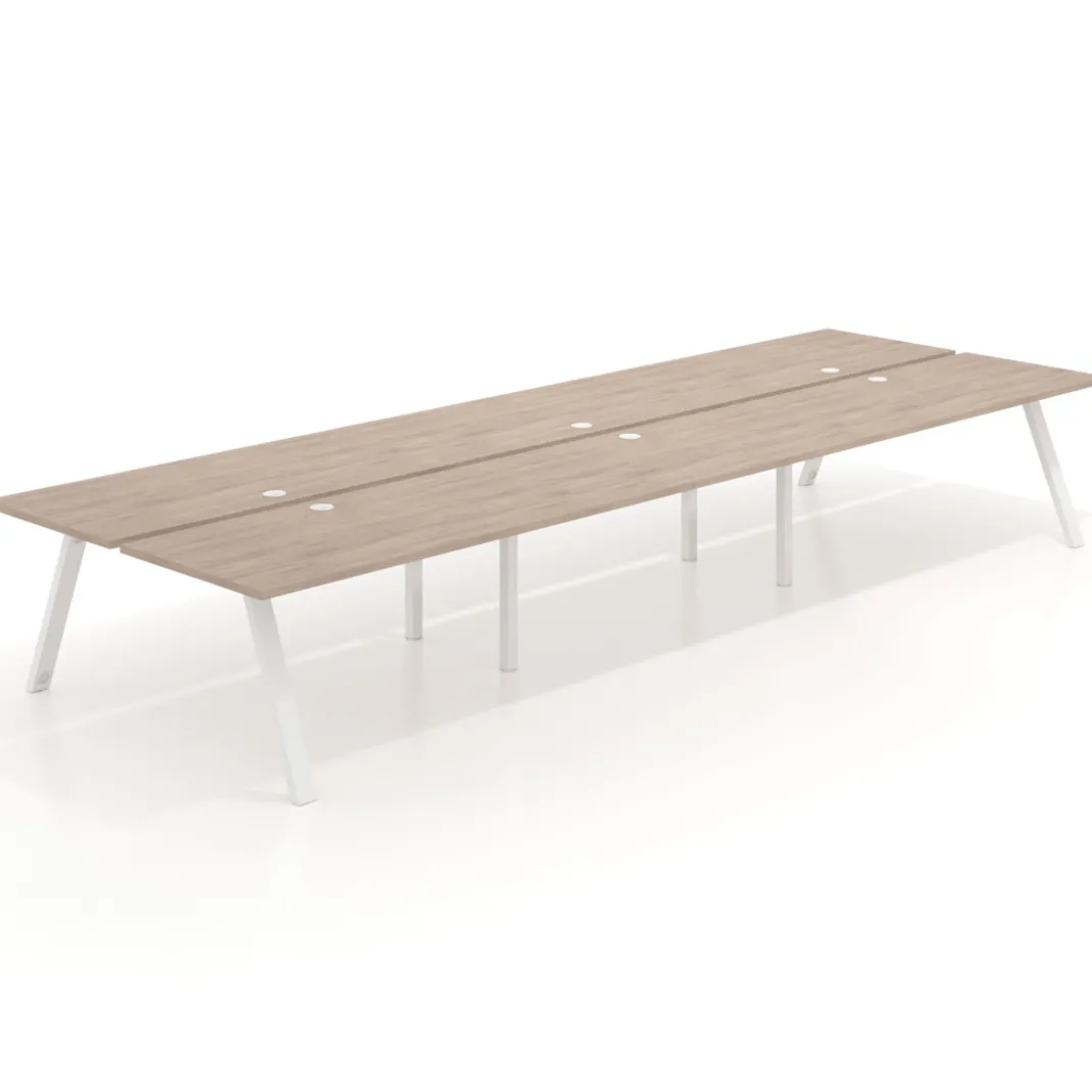 Mesa multipuesto UvePro Bench triple, fondo 166 cm, estructura blanca/madera