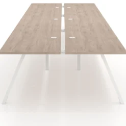 Mesa multipuesto UvePro Bench triple, fondo 166 cm, estructura blanca/madera