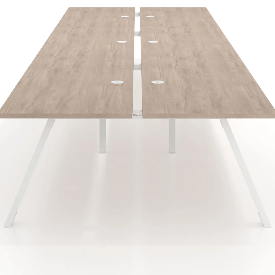 Mesa multipuesto UvePro Bench triple, fondo 166 cm, estructura blanca/madera
