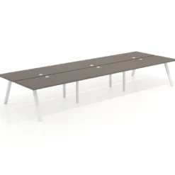 Mesa multipuesto UvePro Bench triple, fondo 166 cm, estructura blanca/madera