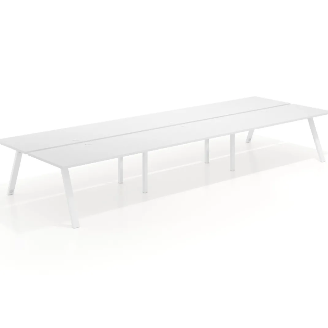 Mesa multipuesto UvePro Bench triple, fondo 166 cm, estructura blanca/madera