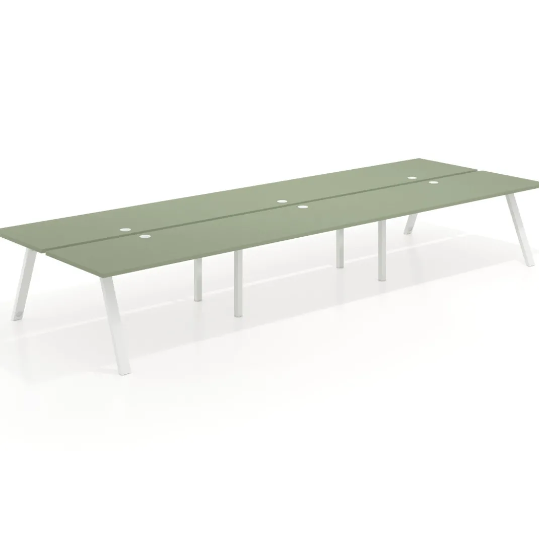 Mesa multipuesto UvePro Bench triple, fondo 166 cm, estructura blanca/madera