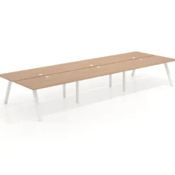 Mesa multipuesto UvePro Bench triple, fondo 166 cm, estructura blanca/madera