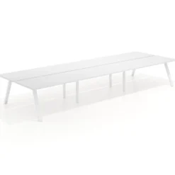 Mesa multipuesto UvePro Bench triple, fondo 166 cm, estructura blanca/madera