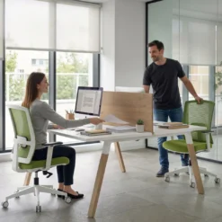 Mesa multipuesto UvePro Bench fondo 166 cm, estructura blanca/madera